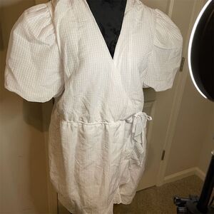 Missguided Plus Size 16 White‎ Wrap Dress Puff Sleeves Party Short